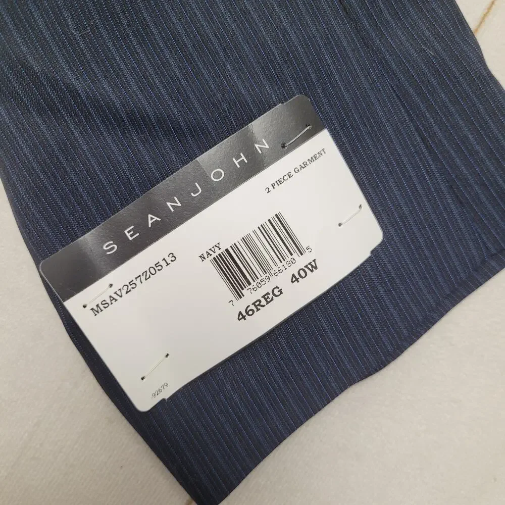 Sean John NWT navy blue pinstripe multi stripe blazer suit jacket 46R